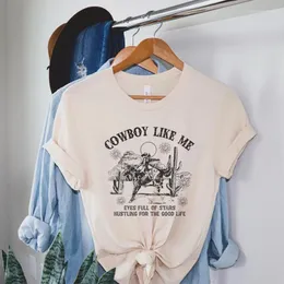 女性のTシャツカウボーイのように私の西ロデオグラフィックティーヴィンテージボーホンカントリーミュージックシャツデザートサボテンカウガールかわいいレトロTシャツ