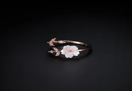 1pc Roségold Sakura Blumen Zirkonzweige Muschelblumen offener Ring Charmierkirschblütenverstellbare Ringe Frauen039s Schmuck 9203593