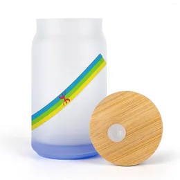 Wine Glasses Casual Graphic Amazigh Flag Bottle Frosted Glass Pipette Cup Tea Cups Vacuum Flask Wooden Lid Gradient Effect