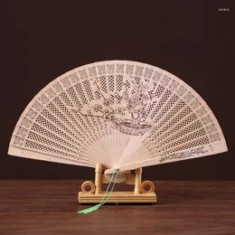 Decorative Figurines Flower Bamboo Pocket Fan Decoracion Hollow Wooden Hand Fans Fiestas Original Chinese Japanese Style Folding For Home