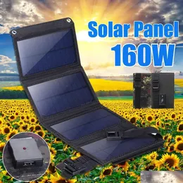 Solar Panels 160W Foldable Panel 5V Portable Battery Charger Usb Port Outdoor Waterproof Power Bank For Phone Pc Car Rv Boat Drop Del Dhrxl