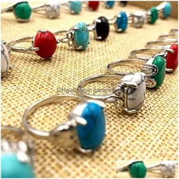 Anéis de banda Moda 30 PCs/lote estampado Turquoise Gem Pinhestone Bohemian Style Siery Lovers Mulheres e homens joias retrô gota del Dh4vh