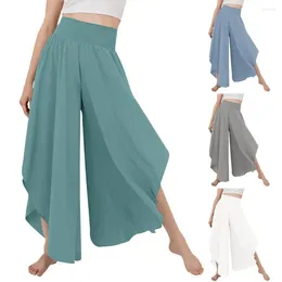 여성용 바지 여성 Culottes Skirt Vintage Ruffles Wide Leg High Waist Preated Long Femme 캐주얼 느슨한 스트리트웨어 바지