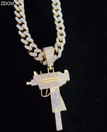 Pendant Necklaces Men Women Hip Hop Iced Out Bling UZI Gun Necklace With 13mm Miami Cuban Chain HipHop Fashion Charm Jewelry4431836