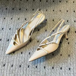 Designer Brand Mm Calf Brevet Cink Scheme con fibbia in metallo sandali decorativi decorativi da 5,5 cm Calco medio cinghia di lusso da donna Scarpe da sera puntate
