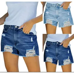 Shorts femininos moda feminina mini jeans curtos Babos sexy rasgados hollow out bolsos jeans high way cor sólida cor skinny mujer