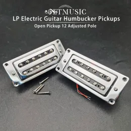 Guitar Mini Open Electric Guitar Humbucker Pickup 12 Adjusted Pole Piece for LP Guitar Parts Neck and Bridge Chrome 68X29MM