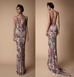 Embroidery Luxury Mermaid Dresses Evening Wear Backless Sheer Plunging Neckline Crystal Evening Gowns 2019 New Arrival Berta Prom 4565041