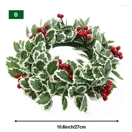 Decorative Flowers 2024 Christmas Wreath Red Berry Green Leave Hanging Garland Xmas Front Door Home Year Wall Windown Outdoor Decoration