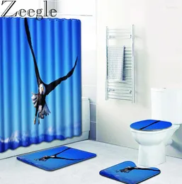 Bath Mats Zeegle 4 Pcs 3D Printed Shower Curtain Pedestal Rug Lid Toilet Cover Mat Set For Bathroom Home Decor Carpet