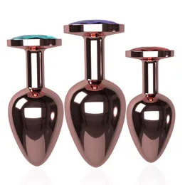 3pcs/lote de metal liso de ouro rosa lasco jóias de cristal plug plug plug erótico brinquedo anal anal plug de bujão adulto para mulheres homem gay