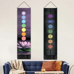 Tapissries India Chakras Tapestry Wall Hanging For Yoga Studio Decor Wood Sticks Ornament Cotton Mandala Boho Lotus