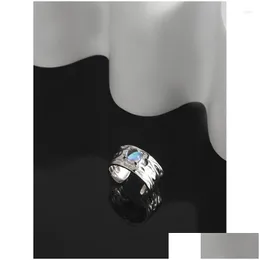 Anelli di cluster coreano Ins nicchia design semplice consistenza irregergone MOONSTON Micro-INLAID S925 sterling sier anello femminile consegna goccia dhi80