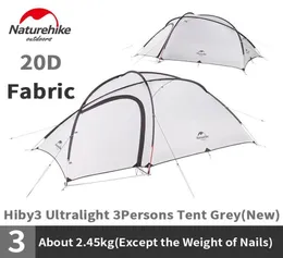 Çadırlar ve Barınaklar NatureHike Hiby 3 Kamp Çadırı 34 Kişi 20d Silikon Naylon Kumaş Mat N18K2405519964 ile UltraLight Gri Altın