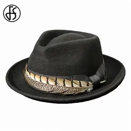 FS Vintage Wool Felt Fedoras черные ковбойские шляпы для мужчин декоративно -бежевая джазовая панама шляпа кофе джентльмен гангстерский кепка 240412