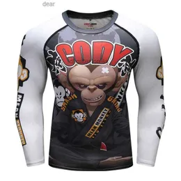 Mens T-shirts Monkey Mens Compression Tight Skin T Shirt MMA BJJ Long ärmar 3D-utskrifter Rash Guard Fitness Base Layer Male Topps Wearme