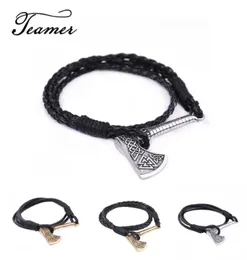 Bracelets de charme Teamer Vintage Silver Color Pingente Trigonete Viking Slavic Amulet Sword Ax Símbolo Jóias de pulseira de escudo