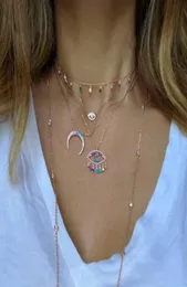 Gökkuşağı Renk Altın Kaplama Kötü Göz Kolye Yüzen CZ Damla Cazibe Elegance Türk Türk Kötü Kolye Büyüleyici Jewelry9023186