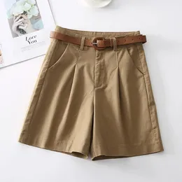 Mexzt s3xl reine Baumwollgürtel -Shorts Frauen koreanische Weitbeinanzug Büro elegant schwarz weiß alle passen kurze hose 240407