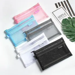 Aufbewahrungstaschen A6 Transparent Mesh Bag Student großer Kapazitätsbleistiftschreibmal für Prüfungen tragbarer Make -up -Bürstenbeutel