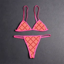 Sexy Triangle Bikinis Women Swimwear Tulle Lace Underwear Letter Embroidered Chain Halter Split Swimsuits Beach Bra Briefs Lingerie See Through Woman Bathing Suit