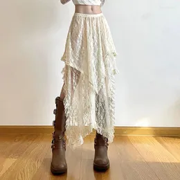 Röcke Depping Toppown Spitze Asymmetrisch Rock Märchenmärchen Frauen Vintage Y2k Boho Ästhetische Mode hohe Taille mittelgroße Feiertags -Outfits