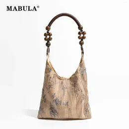 Hobo MABULA Elegant Bamboo Print Woman's Chinese Style Bag Chic Beaded Handle Handbag Vintage Nylon Tote Pleated Purse