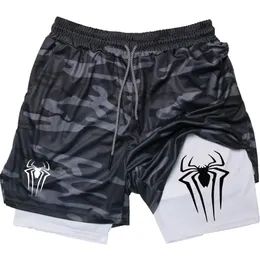 Camo Shorts Quick Dry Running 2 In 1 Workout Shorts Training Jogging Y2K Spider Short Pants Summer Men Women Sportwear 240412