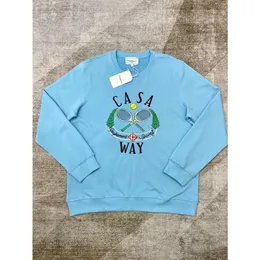 24SS Casablanca Hoodies Sweatshirts New Tennis Row Letter Print Mens and Womens Sports Blue Round Neck Hoodie Casablanc