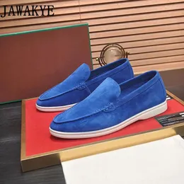 Sapatos casuais Jawakye Brand Casal Low Top Suede Couro Soxotes Lazerosos Mulheres planas do dedo do pé de redonda de homens 35-46