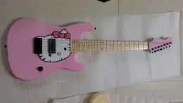 Гитара Shelly New Store Factory Custom Pink 7 Strings Guard Stock Guitar 1V Red Dot Inlays White Cat Pickguard Электроитары