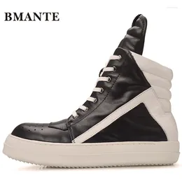 Casual Shoes Bmante Men High-Top Ankle Boots äkta läder Mäns sneaker Luxury Platform LACE-UP Winter Gothic Dark Owen