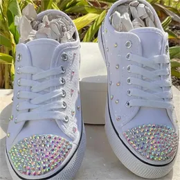 Casual Shoes White Low-top Color Rhinestones Accessories Customized Style Canvas Integrated Sports Women's 35-46