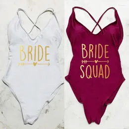 Women's Swimwear BRIDE SQUAD One Piece Swimsuit Woman 2024 Sexy Padded Bodysuit Summer Bathing Suit Bachelor Party Maio Feminino Praia