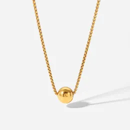 INS Minimalist Style Gold Ball Pendant Necklace Box Chain Pull-out 18K Gold Stainless Steel Necklace for Women Personalized Jewelry