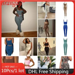 Women's Two Piece Pants 10pcs Bulk Items Wholesale Vest Pant Sets For Women 2 Set Exercise Yoga Crop Top Pantsuit Outfits Sports Suit Sexy