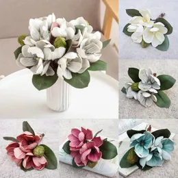 Flores decorativas simuladas Magnolia Flor Branch Verde Leaf Artificial Casamento ao ar livre Destas em casa decoração artesanato