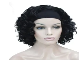 StrongBeauty curta Curly Black Synthetic Head Band Wig para Women8234526