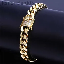 Punk Charm Bracciale Designer Cuban Link Chain Luxury 18K Braccialetti dorati Man 10mm Copper White AAA Zirconia Silver Diamond Chains Braggle Hip Hop Jewel Jiz7