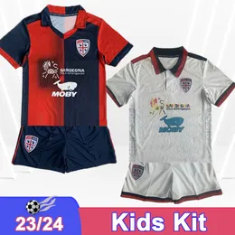 23 24 Cagliari Calcio Kids Kit Soccer Jerseys LUVUMBO DEIOLA VIOLA LAPADULA NANDEZ ZAPPA OBERT PAVOLETTI Home Away Football Shirts