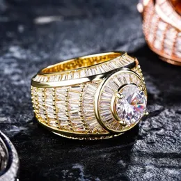Hip Hop Iced Out Baguette Cluster CZ Ring Top Quality Gold Gold Ring Fashion Jóias de luxo para presente Mens ring210k