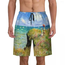 Men's Shorts Claude Monet Painting Print Mens Swim Trunks Quick Dry Beachwear Beach Board The Cliff Walk At Pourville Boardshorts