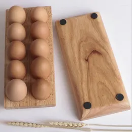 Storage Bottles Wooden Egg Box Eggs Tray Home Rack Double Row 10 Grids Holder Kitchen Cooking Refrigerator Keep Fresh Tools