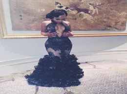 Nuova sexy black Halter Floral Mermaid Prom Dresses Sexy Wexless 2K17 Tulle Appliques 3D Fiori Fiori Abito da sera Lunghezza Floro 4604654
