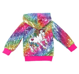 Unicorn Coat Jackets för babyflickor paljett guld hoodie regnbåge barn glitter rosa party småbarn gnistrande jacka jul födelsedag l7133594