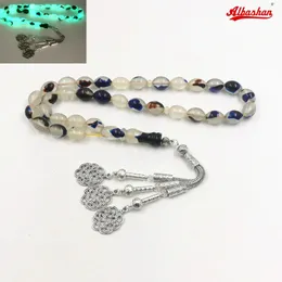 Tasbih blå luminös harts muslimsk radband pärla misbaha eid gåva islamisk masbaha turkiska smycken 33 bönpärlor armband 240412