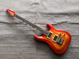 Guitarra de alta qualidade qshelly personalizado sunburst chama bordo top ebong brandboard 24 trastes de bloqueio porcada floyd rosa guitarra guitarra guitarra guitarra