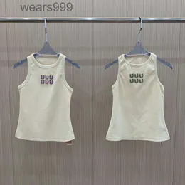 Frauen Singulet Tanktops Strassbrief Stricktanks Ärmel und Luxusdesigner Singlets Weste Shirt 32A6