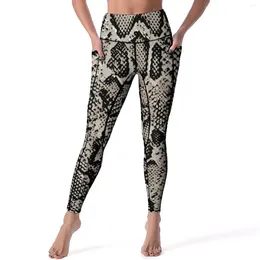 Calça ativa python snakeskin perneiras de cobra textura textura impressão fitness yoga push up tights esportes bolsos de design elástico de design