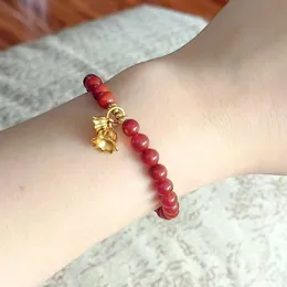 Instagram Neues chinesisches Stil Red Achate Single Loop Damen -Granat Erdbeerkristall -Bell -Orchideenarmband